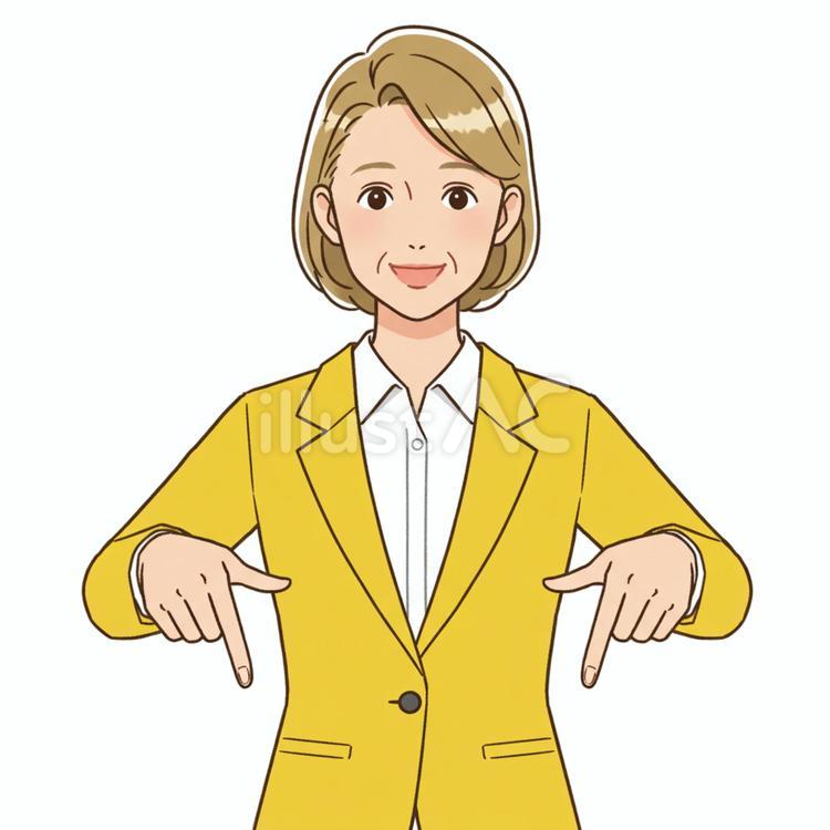 指さす姿 女性,金髪,黄色のイラスト素材