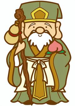 寿老人-4c 寿老人,七福神,神様,老人,頭巾,帽子,杖,桃,ひょうたん,着物のイラスト素材