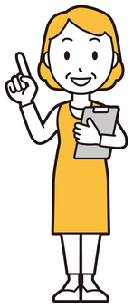  エプロンおばちゃん(黄)-094-全身 バインダー,おばちゃん,エプロン,お母さん,ママ,中年,おばさん,主婦,人物,かわいいのイラスト素材