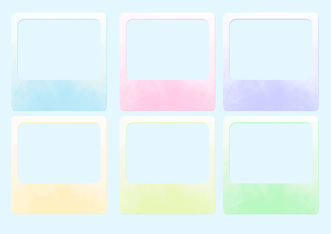 水彩フォトフレームセット(文字なし) セット,水彩,かわいい,フレーム,ポラロイド,コラージュ,推し活,水色,黄色,黄緑のイラスト素材