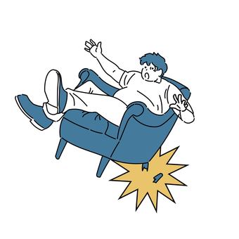 座った椅子が壊れて驚く男性 男性,椅子,驚く,全身,破壊,過重,負担,物損,家具,備品のイラスト素材