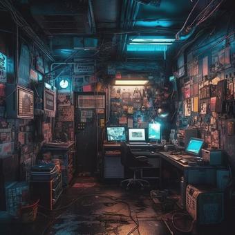 Illustration, chaos, room, computer, 