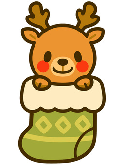 クリスマス靴下　トナカイ トナカイ,靴下,クリスマス,１２月,冬,クリスマスイラスト,イベント,手書き,手描き,挿絵のイラスト素材