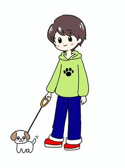 犬の散歩をする男の子 犬,散歩,男の子,小型犬,お散歩,おさんぽ,さんぽ,ペット,日課,習慣のイラスト素材