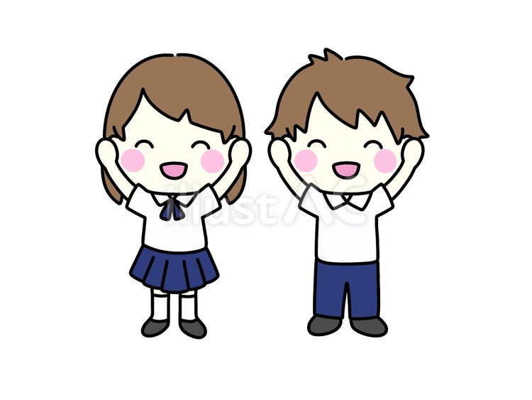 手をあげる　学生 万歳,バンザイ,あげるのイラスト素材