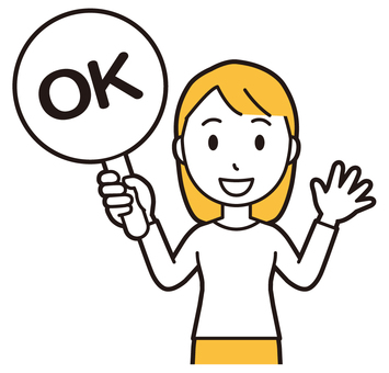  ロングヘア女性(黄)-172-バスト ok,女性,女の子,人物,かわいい,正解,クイズ,オッケー,札,答えるのイラスト素材