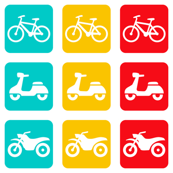 二輪車スタンプアイコン 信号カラーセット 自転車,バイク,原付,二輪車,オートバイ,スクーター,単車,原動機付自転車,自動二輪車,シグナルのイラスト素材