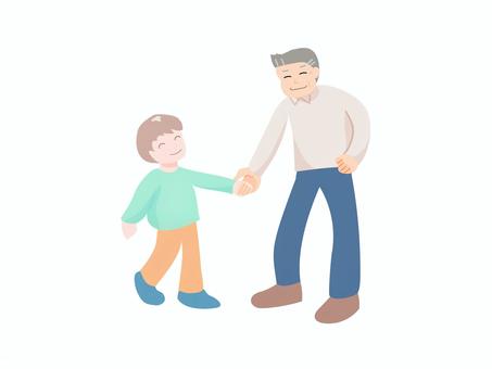 おじいちゃんと孫 おじいちゃん,祖父,孫,男の子,初老,男性,全身,2人,茶髪,白髪混じりのイラスト素材