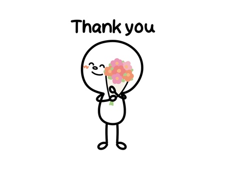 感謝の言葉と花束を持つ人 棒人間,人,花束,花,thankyou,感謝,ありがとう,人物,シンプル,感情のイラスト素材