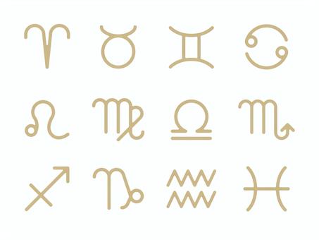 シンプルな星座ロゴセット 星座,十二星座,誕生月,牡羊座,牡牛座,双子座,蟹座,獅子座,乙女座,天秤座のイラスト素材