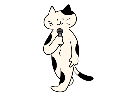 マイクを持つ猫（カラー） 猫,マイク,カラオケ,司会,司会者,歌手,暮らし,かわいい,ゆるい,手描きのイラスト素材