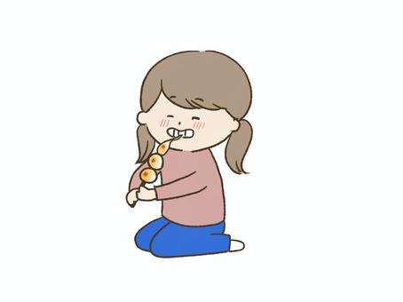 Girl eating mitarashi dango, , JPG and PNG