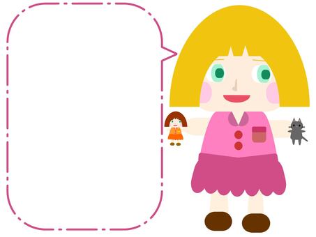 女の子と人形　ふきだし ふきだし,女の子,人形,猫,動物のイラスト素材