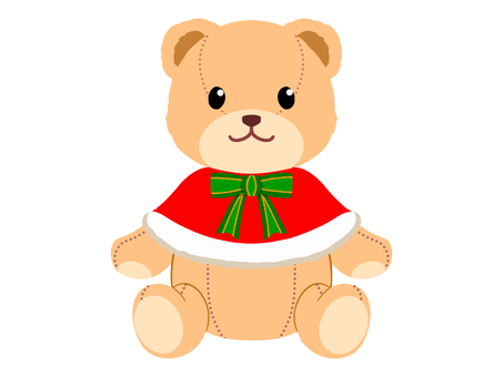 ケープを着るテディベア（線なし） テディベア,クマ,クリスマスカラー,クリスマス,プレゼント,聖夜,イヴ,冬,12月,イベントのイラスト素材