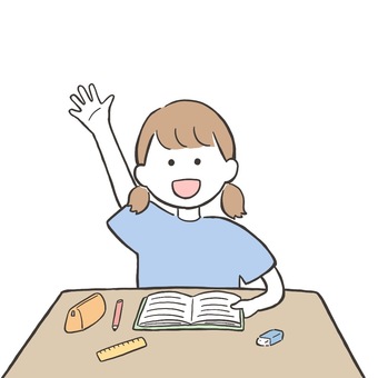 元気に挙手する女の子 元気,挙手,手,女,女の子,子ども,小学生,低学年,ツインテール,半袖のイラスト素材