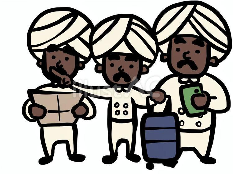 目的地を目指すミニキャラインド人3人左 インド,インド人,ターバンのイラスト素材