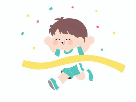 紙吹雪が舞う中ゴールする男の子 運動会,小学生,子供,リレー,男の子,児童,生徒,体育,競走,徒競走のイラスト素材