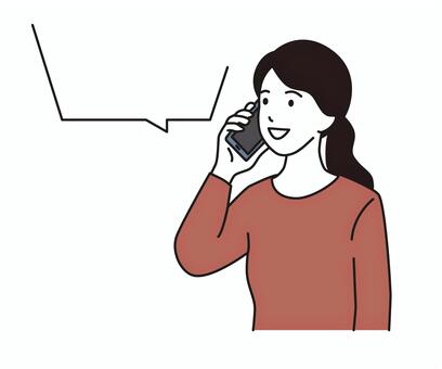 スマホで電話する女性-吹き出し付き 女性,スマホ,電話,通話,吹き出し,スマートフォン,問い合わせ,30代,主婦,フレームのイラスト素材