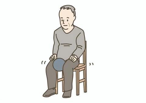 椅子に座ってボール運動をする高齢男性 高齢者,シニア,男性,運動,体操,リハビリ,リハビリテーション,訓練,ボール,エクササイズのイラスト素材