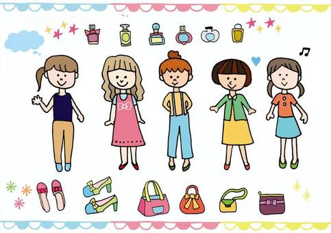 おしゃれする女の子 おしゃれする女の子 女の子,おしゃれ,イラストのイラスト素材