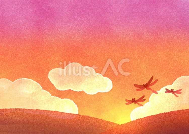 やさしい秋の夕暮れ背景イラスト 夕焼け,雲,空のイラスト素材