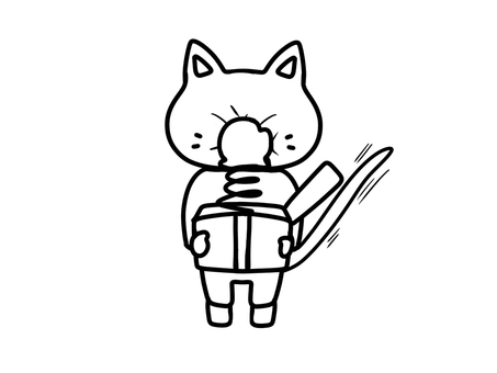びっくり箱を開けた猫の白黒イラスト 猫,びっくり箱,サプライズ,プレゼント,ギフト,びっくり,驚く,手描き,白黒,線画のイラスト素材