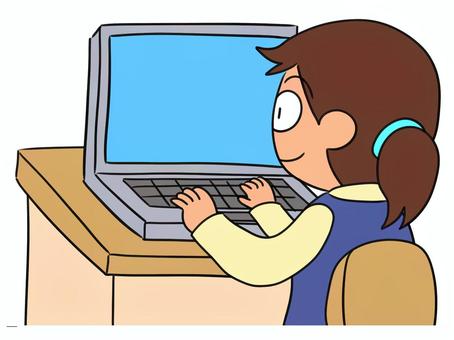 パソコンを使うOL女性のイラスト パソコン,女性,仕事,操作,事務服,デスクワーク,ノートパソコン,検索,ol,ネットのイラスト素材