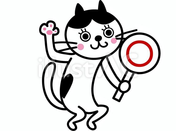 マルのふだを持ったヌッコさま マル,良い,まるばつのイラスト素材