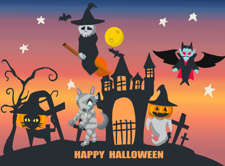 ハロウィンイラスト お化け,かぼちゃ,黒猫,ハロウィンイラスト,魔女のイラスト素材