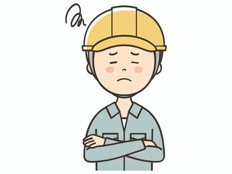 悩み事がある男性作業員 悩み事がある男性作業員 悩む,困る,考える,落ち込む,ショック,不満,不安,疑問,悩み事,建築士のイラスト素材