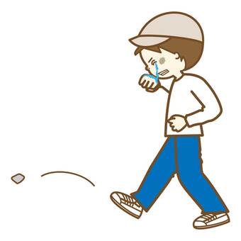 悔し泣きする少年2 男の子,少年,泣く,涙,悔し涙,悔し泣き,悔しい,石,石蹴り,石ころのイラスト素材