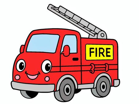 顔のある消防車 消防車,車,赤,顔,梯子,タイヤ,窓,挿し絵,素材,イラストのイラスト素材