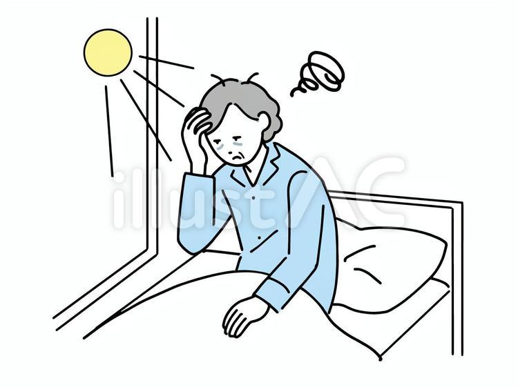 睡眠障害で悩むシニア女性 女性,おばあさん,不眠症のイラスト素材