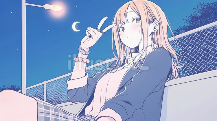 青春の空、三日月とともに 人物,女性,ポートレートのイラスト素材