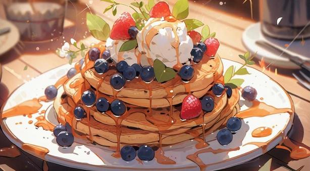 Illustration, table photo, breakfast, pancake, 