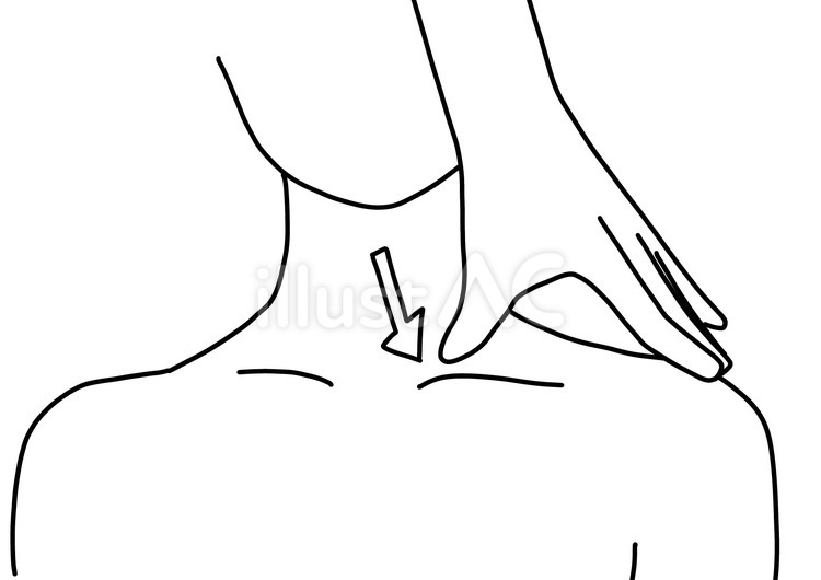 鎖骨の上をおさえる　線画 マッサージ,リンパ,鎖骨のイラスト素材