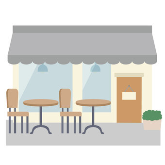 建物_カフェ屋さん(正面) カフェ,店舗,お店,営業,おしゃれ,植物,建物,建築,窓,ガラスのイラスト素材