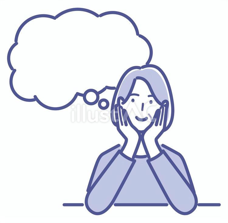 頬杖をつき、何かを考えるシニア女性 高齢者,老人,頬杖のイラスト素材
