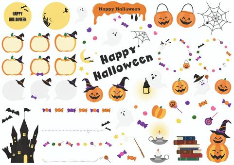 ハロウィン素材＆フレームセット ハロウィン,パンプキン,セット,フレーム,ふきだし,ライン,かぼちゃ,おばけ,モチーフ,飾りのイラスト素材