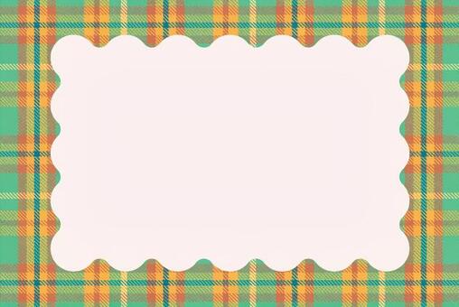 チェックのなみなみフレーム（みどり） タータンチェック,チェック,フレーム,ふにゃふにゃ,もこもこ,なみなみ,ぐにゃぐにゃ,四角,方眼,ポップのイラスト素材