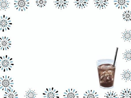 アイスコーヒー　花火の枠 珈琲,コーヒー,アイス,ブラック,氷,飲み物,飲料,ドリンク,夏,カフェのイラスト素材