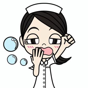 Yawning woman ① / lab coat, yawn, nurse, sleepy, JPG and PNG