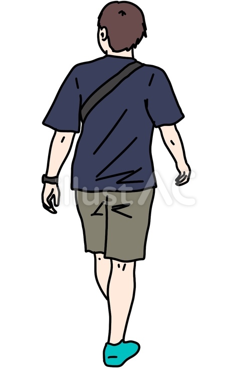 歩く男性の後ろ姿 男性,tシャツ,ハーフパンツのイラスト素材