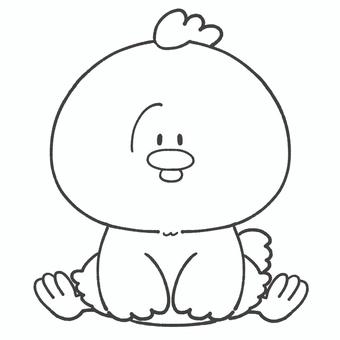 かわいいニワトリの白黒手描きイラスト 鶏,白黒,かわいい,手描き,生き物,デフォルメ,動物,線画,モノクロのイラスト素材