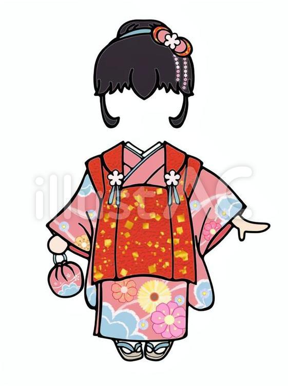 顔写真合成用衣装（七五三、３才、巾着） 七五三,子供,和服のイラスト素材