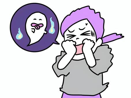 おばけに怯える女性 女性,女の子,発狂,幽霊,おばけ,怪奇現象,怪談,視える,怖いのイラスト素材