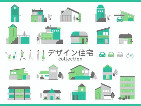デザイン住宅アイコンセット 住宅,家,アイコン,建物,街並み,建築,街,不動産,人,車のイラスト素材