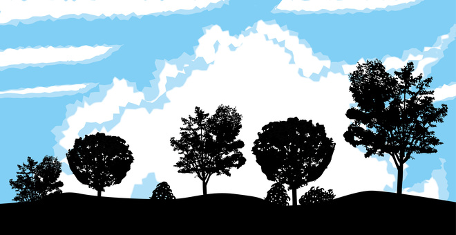 入道雲樹木　 入道雲,夏,空,風景,樹木,植物,自然,田舎,シルエットのイラスト素材