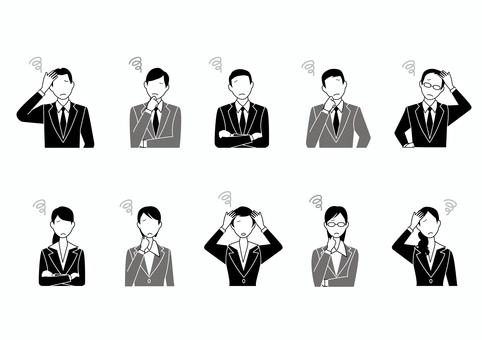 悩むスーツ姿の男女セット(モノクロ) 悩むスーツ姿の男女セット(モノクロ) 悩む,困る,人,会社員,トラブル,ビジネスマン,サラリーマン,男性,20代,女性のイラスト素材