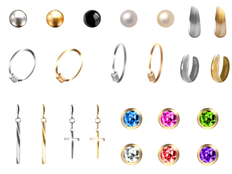 ピアスセット ピアス,イヤリング,十字,クロス,ダイヤモンド,フープ,パール,イラスト,無料,シンプルのイラスト素材